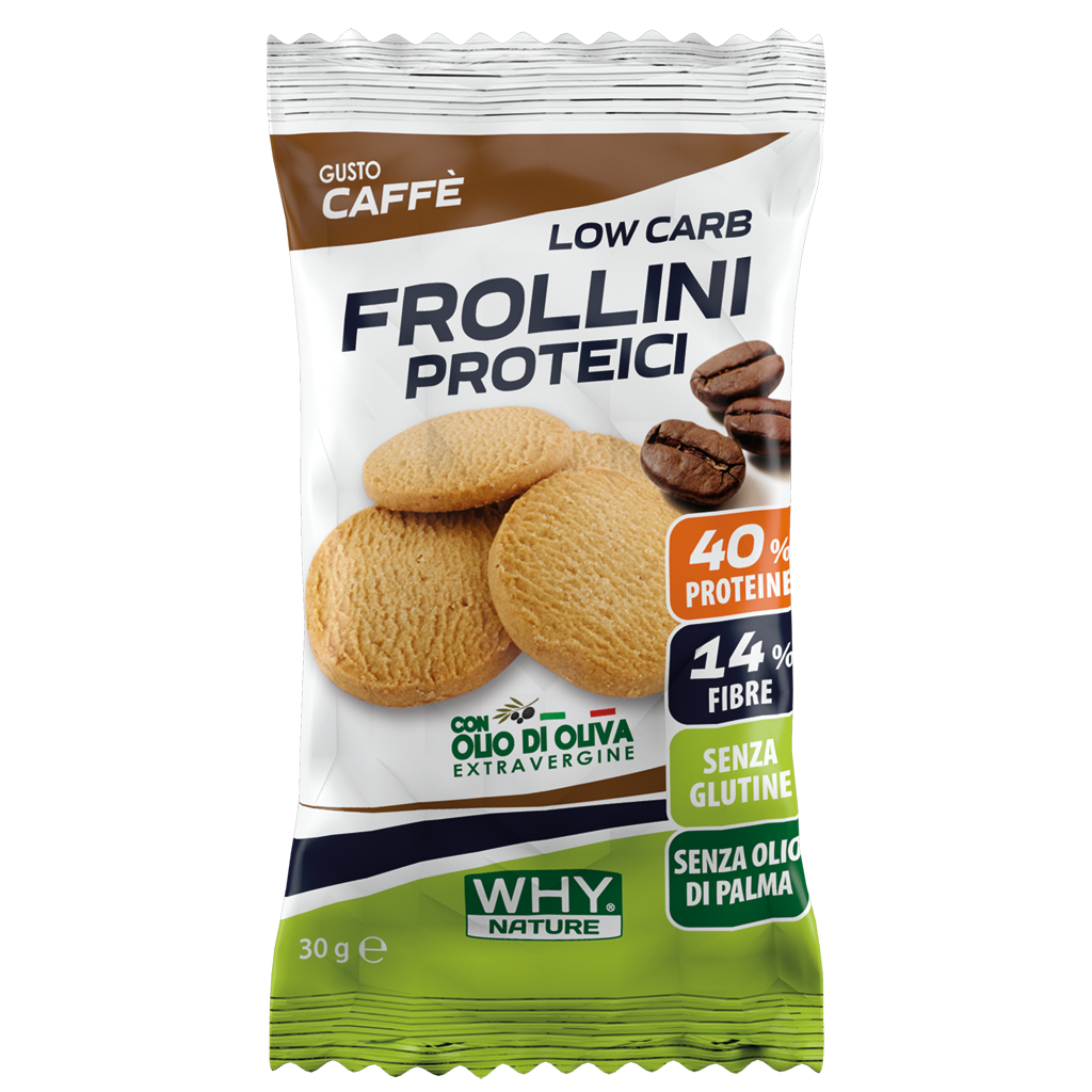 WHY NATURE LOW CARB - FROLLINI PROTEICI – BOX Frollini Proteici Senza Glutine - Gusto Caffè - 30 gr - BOX da 25pz