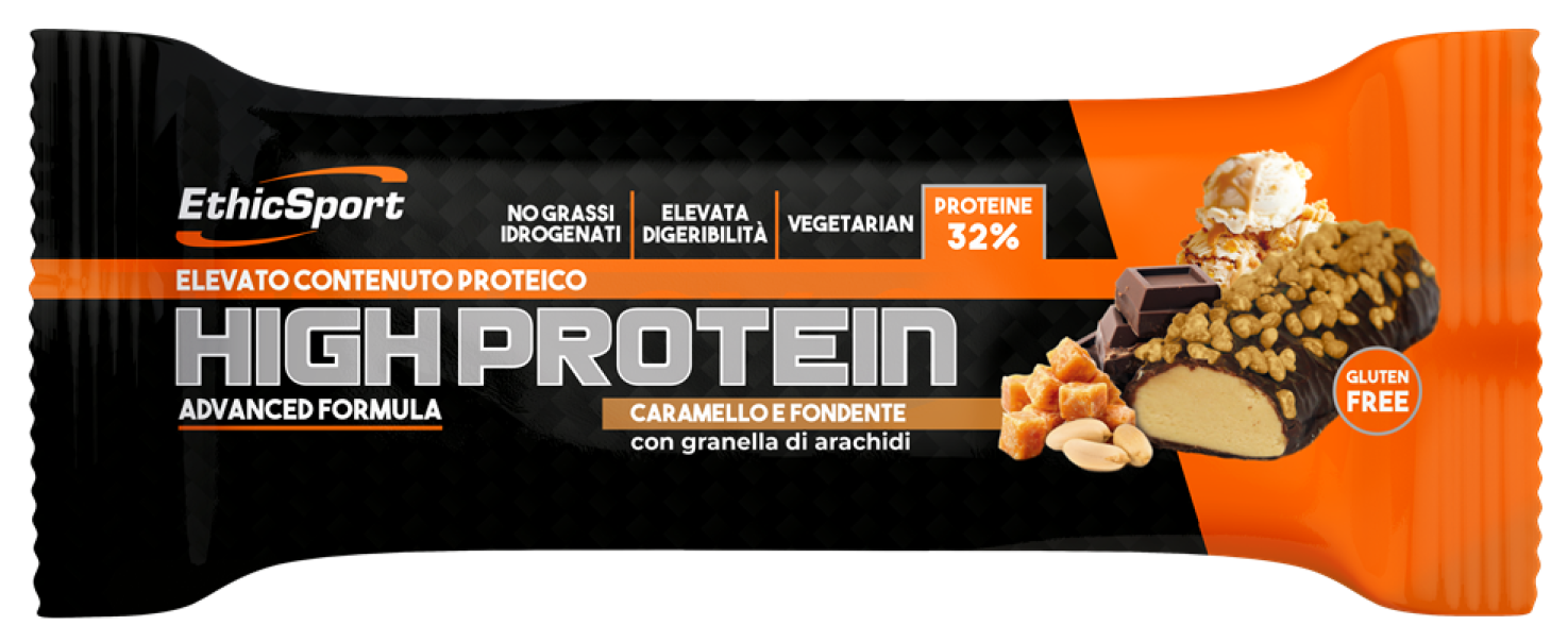 ETHICSPORT HIGH PROTEIN Caramello e Fondente - Barretta 45g.  