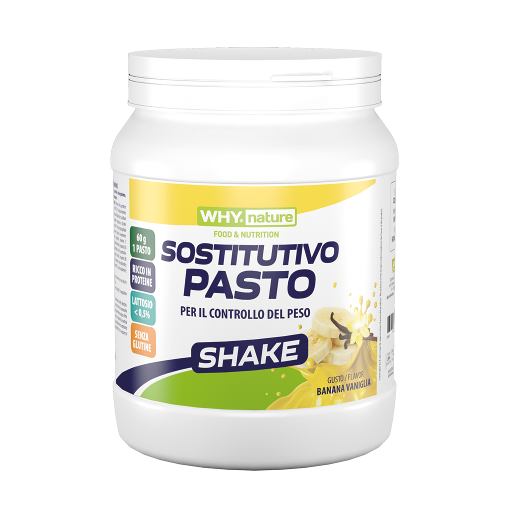 WHY NATURE SOSTITUTIVO PASTO - Sostitutivo Pasto in polvere a base di proteine del latte carboidrati - gusto Banana Vaniglia - 480gr