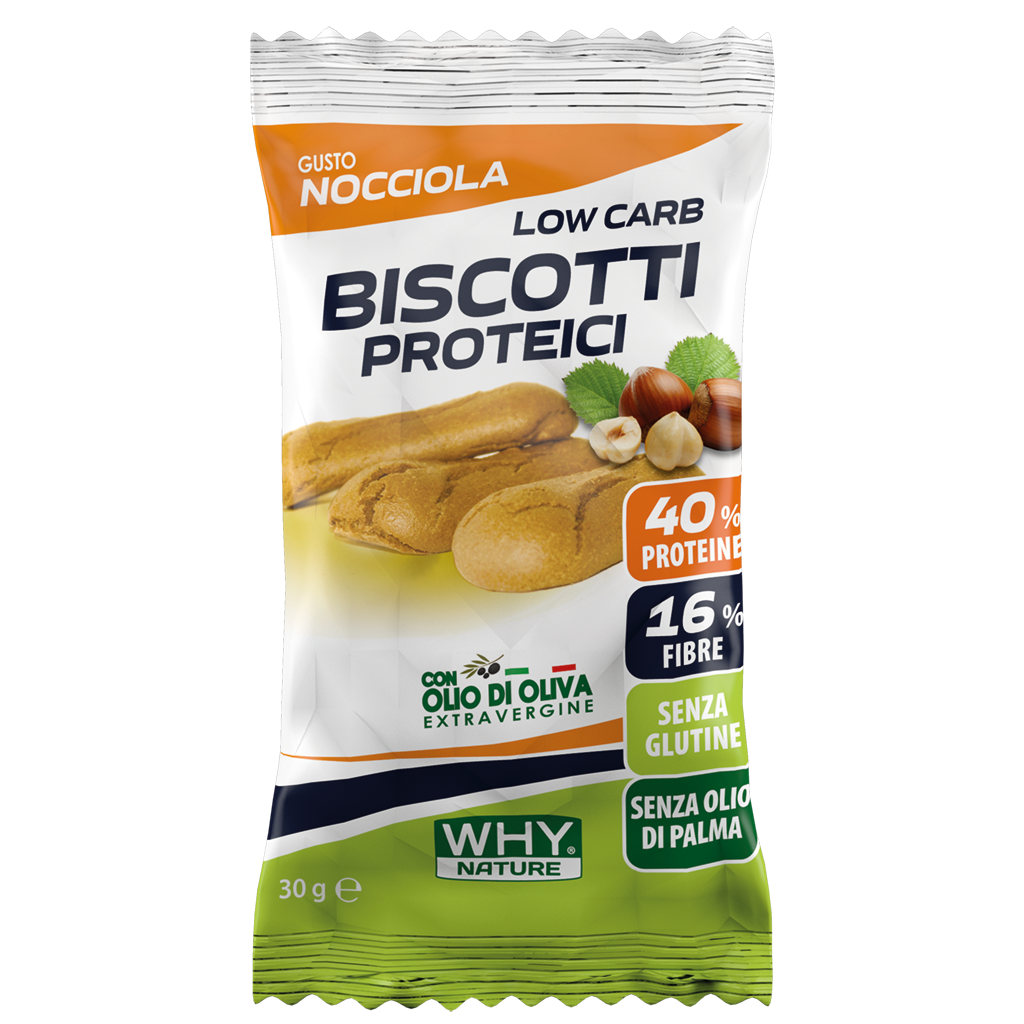 WHY NATURE LOW CARB - BISCOTTI PROTEICI - BISCOTTI Proteici Monoporzione Senza Glutine - Gusto Nocciola – Confezione Singola - 30 gr