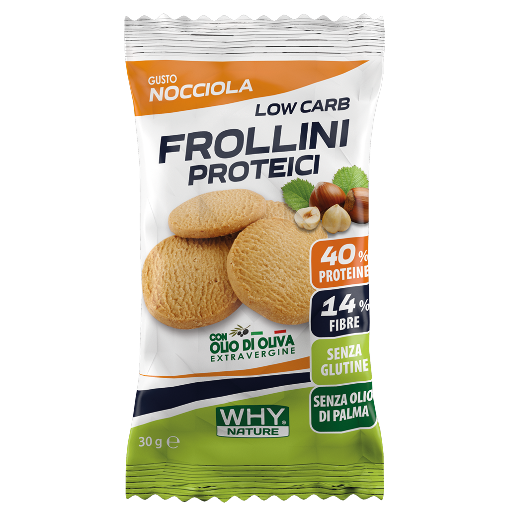 WHY NATURE LOW CARB - FROLLINI PROTEICI – Frollini Proteici Senza Glutine - Gusto Nocciola - 30 gr